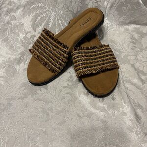 Array Brown Fringed Slide Sandals - Women's